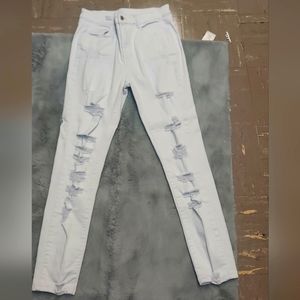 Size 8/10, white, Curvy High Waist Ripped Skinny Jeans